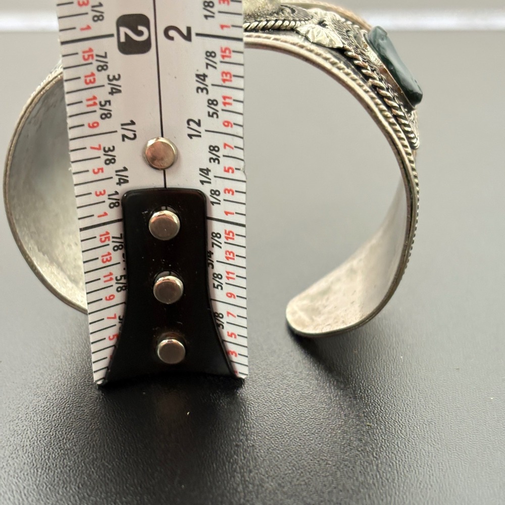 Unbranded Women Cuff Bracelet OS Silver Green‎ Moss Agate Filigree Vintage Style - Picture 11 of 13